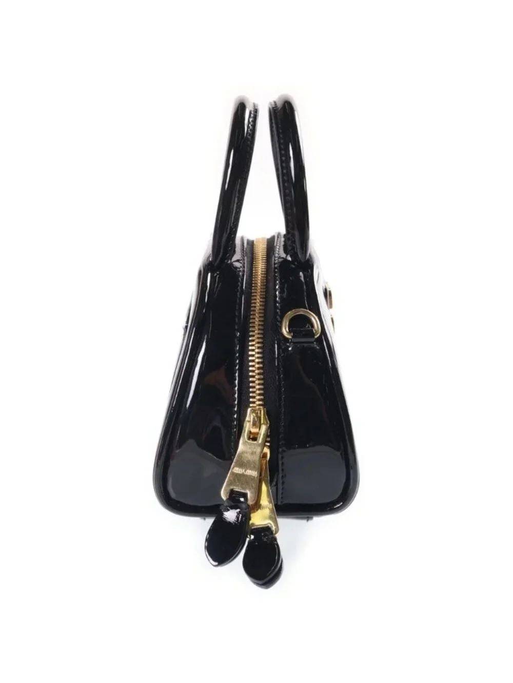 Miu Miu Patent Leather Mini Top Handle Shoulder Bag Gold Black